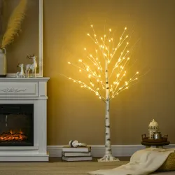 Árbol de Abedul Altura 150 cm con 96 Luces LED IP44 Blanco Cálido Decoración para Interiores 22x22x150 cm Blanco - Ogal.Es