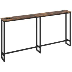 Mesa Consola Estrecha con Estación de Carga Diseño Industrial Estructura de Acero 160x20x80 cm Marrón Rústico - Ogal.Es
