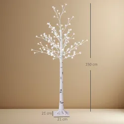 Árbol de Cerezo Artificial con 120 Luces LED Brillo Ajustable Decoración para Interiores 21x21x150 cm Blanco - Ogal.Es