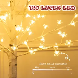Árbol de Cerezo Artificial con 120 Luces LED Brillo Ajustable Decoración para Interiores 21x21x150 cm Blanco - Ogal.Es