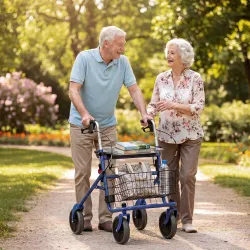 Andador para Ancianos Plegable con Asiento 4 Ruedas Altura Ajustable Frenos de Maneta Cesta Bandeja Porta Bastón... - Ogal.Es