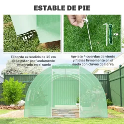Invernadero de Túnel 6x3x2 m con Puerta Enrollable 8 Ventanas de Malla y Estructura de Acero Galvanizado Verde - Ogal.Es