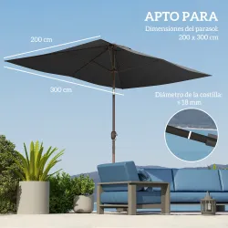 Toldo de Recambio de Sombrilla de 3x2 m Toldo de Repuesto para Sombrilla con Ventilación Superior Protección UV ... - Ogal.Es