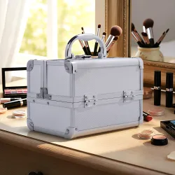Maletín Maquillaje Profesional Estuche de Cosmético Portátil con Bandejas de 3 Niveles y Espejo 2 Llaves para Jo... - Ogal.Es