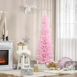 Árbol de Navidad Artificial Estrecho 180 cm con 390 Ramas y Base Desmontable Fácil de Montar Rosa - Ogal.Es