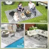 Alfombra de Exterior Reversible 182x274 cm con Patrón Geométrico de Cenefa Impermeable con Bolsa Gris y Blanco - Ogal.Es