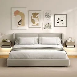 Juego de 2 Mesitas de Noche Flotantes con Luces LED RGB Control de APP Cajón Estante Abierto Natural - Ogal.Es