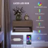 Juego de 2 Mesitas de Noche Flotantes con Luces LED RGB Control de APP Cajón Estante Abierto Natural - Ogal.Es