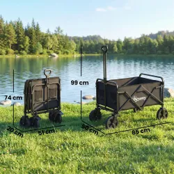 Carro de Jardín Plegable con Ruedas Bloqueables Mango Ajustable Portavasos Carga 80 kg para Campaña 85x50x99 cm ... - Ogal.Es