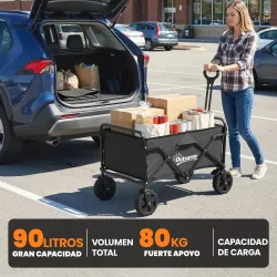 Carro de Jardín Plegable con Ruedas Bloqueables Mango Ajustable Portavasos Carga 80 kg para Campaña 85x50x99 cm ... - Ogal.Es