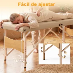 Camilla de Masaje Plegable con Marco de Madera con Altura Regulable y Bolsa de Transporte 186x60x61-87 cm Marrón - Ogal.Es