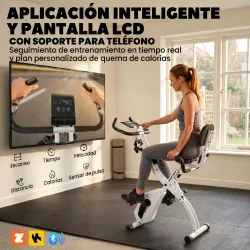 Bicicleta Estática Plegable con 8 Niveles de Resistencia Volante Pantalla LCD Bluetooth Pulsómetro y Sillín Ajus... - Ogal.Es