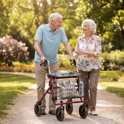Andador para Ancianos Plegable con Asiento 4 Ruedas Altura Ajustable Frenos de Maneta Cesta Bandeja Porta Bastón... - Ogal.Es
