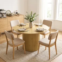 Mesa de Comedor Redonda Moderna para 4-6 Personas Mesa de Cocina de 110 cm con Base Cilíndrica Acanalada Roble - Ogal.Es