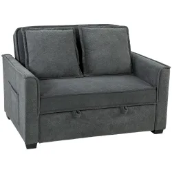 Sofá Cama 2 Plazas 3 en 1 con Respaldo Ajustable Bolsillos Laterales 2 Almohadas para Sala de Estar Gris Oscuro - Ogal.Es
