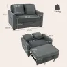 Sofá Cama 2 Plazas 3 en 1 con Respaldo Ajustable Bolsillos Laterales 2 Almohadas para Sala de Estar Gris Oscuro - Ogal.Es