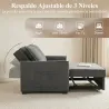 Sofá Cama 2 Plazas 3 en 1 con Respaldo Ajustable Bolsillos Laterales 2 Almohadas para Sala de Estar Gris Oscuro - Ogal.Es