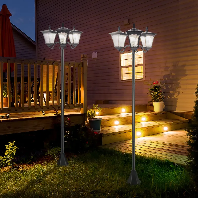 Conjunto de 2 Farolas Solares de Exterior con 3 Luces LED Impermeable IP44 para Camino Terraza 51,5x47x182,5 cm ... - Ogal.Es