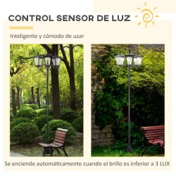 Conjunto de 2 Farolas Solares de Exterior con 3 Luces LED Impermeable IP44 para Camino Terraza 51,5x47x182,5 cm ... - Ogal.Es