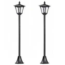 Conjunto de 2 Luces Solares para Jardín con Panel Solar Encendido Automático Impermeable IP44 18x18x160 cm Negro - Ogal.Es