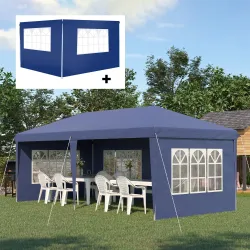 Conjunto de Carpa Incluye 1 Carpa Plegable 6x3 m con 4 Laterales Desmontables y 2 Paredes Laterales 3x2 m Azul - Ogal.Es