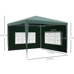 Conjunto de 1 Carpa de Jardín 3x3 m Anti-UV Impermeable y 2 Paredes Laterales 3x2 m para Carpa 3x3 m y 3x6 m Verde - Ogal.Es