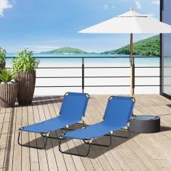 Conjunto de 2 Tumbonas Plegables y Reclinables con Respaldo Ajustable en 5 Niveles Carga 120 kg 188x56x28 cm Azul - Ogal.Es
