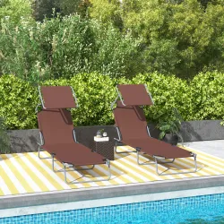 Conjunto de 2 Tumbonas Plegables con Toldo Desmontable Respaldo Ajustable en 5 Niveles 187x58x36 cm Marrón - Ogal.Es
