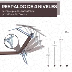 Conjunto de 2 Tumbonas Plegables con Toldo Desmontable Respaldo Ajustable en 5 Niveles 187x58x36 cm Marrón - Ogal.Es