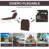 Conjunto de 2 Tumbonas Plegables con Toldo Desmontable Respaldo Ajustable en 5 Niveles 187x58x36 cm Marrón - Ogal.Es