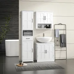 Conjunto 1 Columna de Baño 1 Mueble para Debajo del Lavabo y 1 Armario de Pared con Estante Ajustable Blanco - Ogal.Es