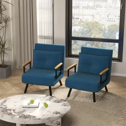 Pack de 2 Sofás Cama de 1 con Respaldo Ajustable de 5 Niveles y Almohadas Acolchadas 63x73x81 cm Azul - Ogal.Es