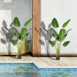 2 Plantas Artificiales de 160 cm Bananera con Maceta y 10 Hojas Realistas para Decoración en Interior Verde - Ogal.Es