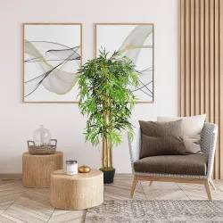 Pack de 2 Bambú Artificiales 150 cm con 1095 Hojas Maceta Decoración para Interior Hogar Verde - Ogal.Es