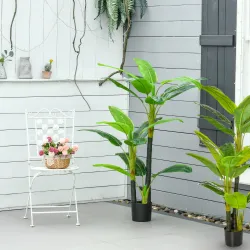Pack de 2 Plataneras Plantas Artificiales 150 cm con Maceta y 18 Hojas para Decoración de Hogar Salón Verde - Ogal.Es