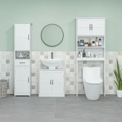 Conjunto de Baño Incluye 1 Mueble sobre Inodoro 1 Columna de Baño 1 Mueble para Debajo del Lavabo Blanco - Ogal.Es