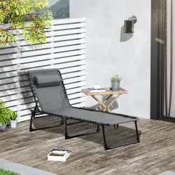 Conjunto de 2 Tumbonas Plegables con Respaldo Ajustable Reposacabezas y Estructura de Acero 185x58x30 cm Gris - Ogal.Es