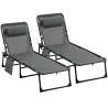 Conjunto de 2 Tumbonas Plegables con Respaldo Ajustable Reposacabezas y Estructura de Acero 185x58x30 cm Gris - Ogal.Es