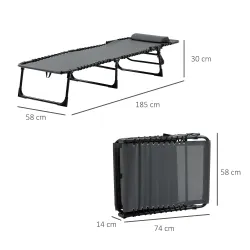 Conjunto de 2 Tumbonas Plegables con Respaldo Ajustable Reposacabezas y Estructura de Acero 185x58x30 cm Gris - Ogal.Es