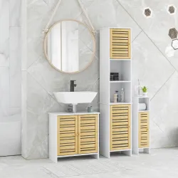 Conjunto de Muebles para Baño con Mueble para Lavabo Columna y Armario Auxiliar Estantes Ajustables Sistema Anti... - Ogal.Es