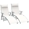 Set de 2 Tumbonas de Jardín Plegables con Respaldo Ajustable Almohada y Reposabrazos 137x63,5x100,5 cm Beige - Ogal.Es