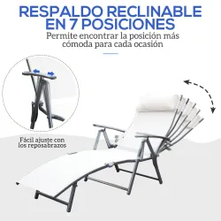Set de 2 Tumbonas de Jardín Plegables con Respaldo Ajustable Almohada y Reposabrazos 137x63,5x100,5 cm Beige - Ogal.Es