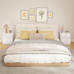 Set de 2 Mesitas de Noche con 2 Cajones Mesa Auxiliar para Dormitorio Salón 40x34x45 cm Blanco Brillo - Ogal.Es