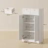 Armario de Baño Estrecho con 2 Cajones Estante Abierto y Puerta con Panel Arqueado 60x30x108 cm Blanco Veteado - Ogal.Es