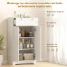 Armario de Baño Estrecho con 2 Cajones Estante Abierto y Puerta con Panel Arqueado 60x30x108 cm Blanco Veteado - Ogal.Es