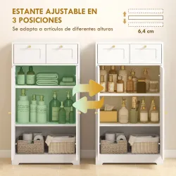 Armario de Baño Estrecho con 2 Cajones Estante Abierto y Puerta con Panel Arqueado 60x30x108 cm Blanco Veteado - Ogal.Es