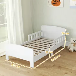 Cama infantil 70x140 cm cama para niños con barrera anticaídas y somier para niños y niñas de 3-8 años blanco - Ogal.Es