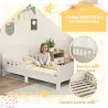 Cama infantil 70x140 cm cama para niños con barrera anticaídas y somier para niños y niñas de 3-8 años blanco - Ogal.Es