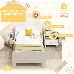 Cama infantil 70x140 cm cama para niños con barrera anticaídas y somier para niños y niñas de 3-8 años blanco - Ogal.Es