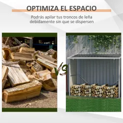 Casetilla para Leña Acero Galvanizado Cobertizo Leñero de Almacenamiento de Troncos con Techo Inclinado para Jar... - Ogal.Es